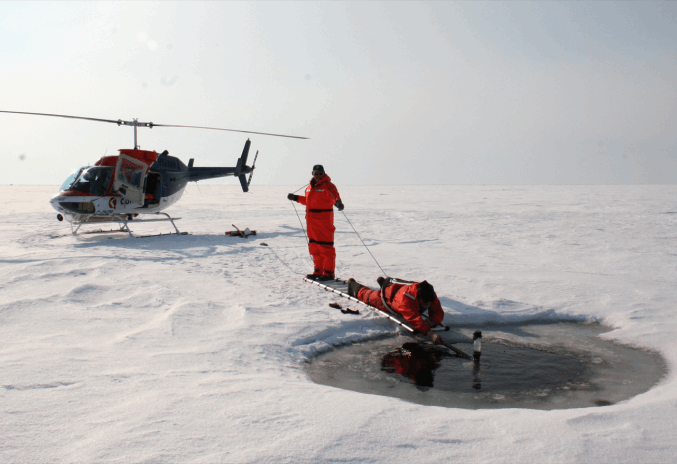 Collecting methane seep gas, Mackenzie Delta